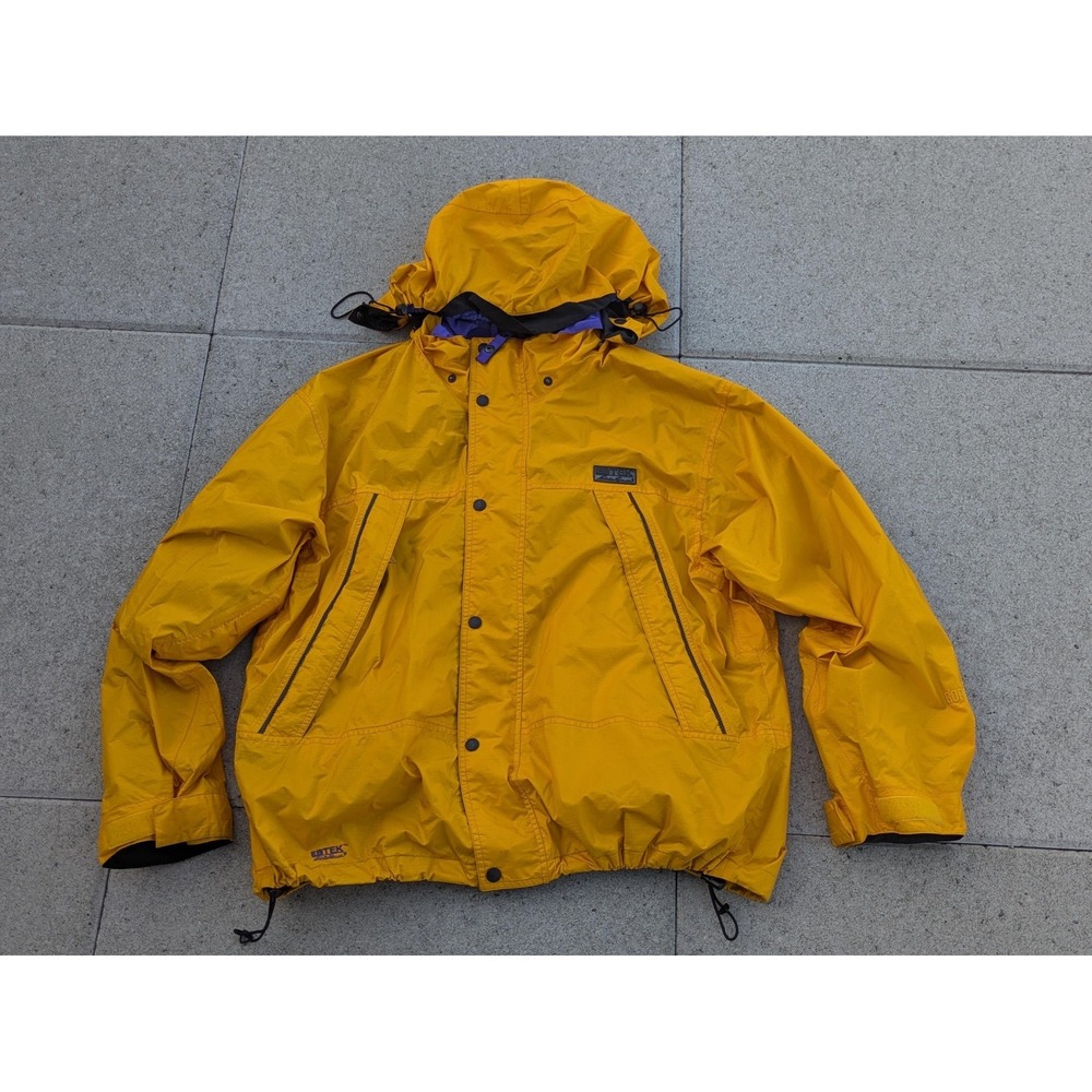 Vintage Eddie Bauer EBTEK Jacket Mens Large Yellow Gore-Tex Hooded Rain Shell